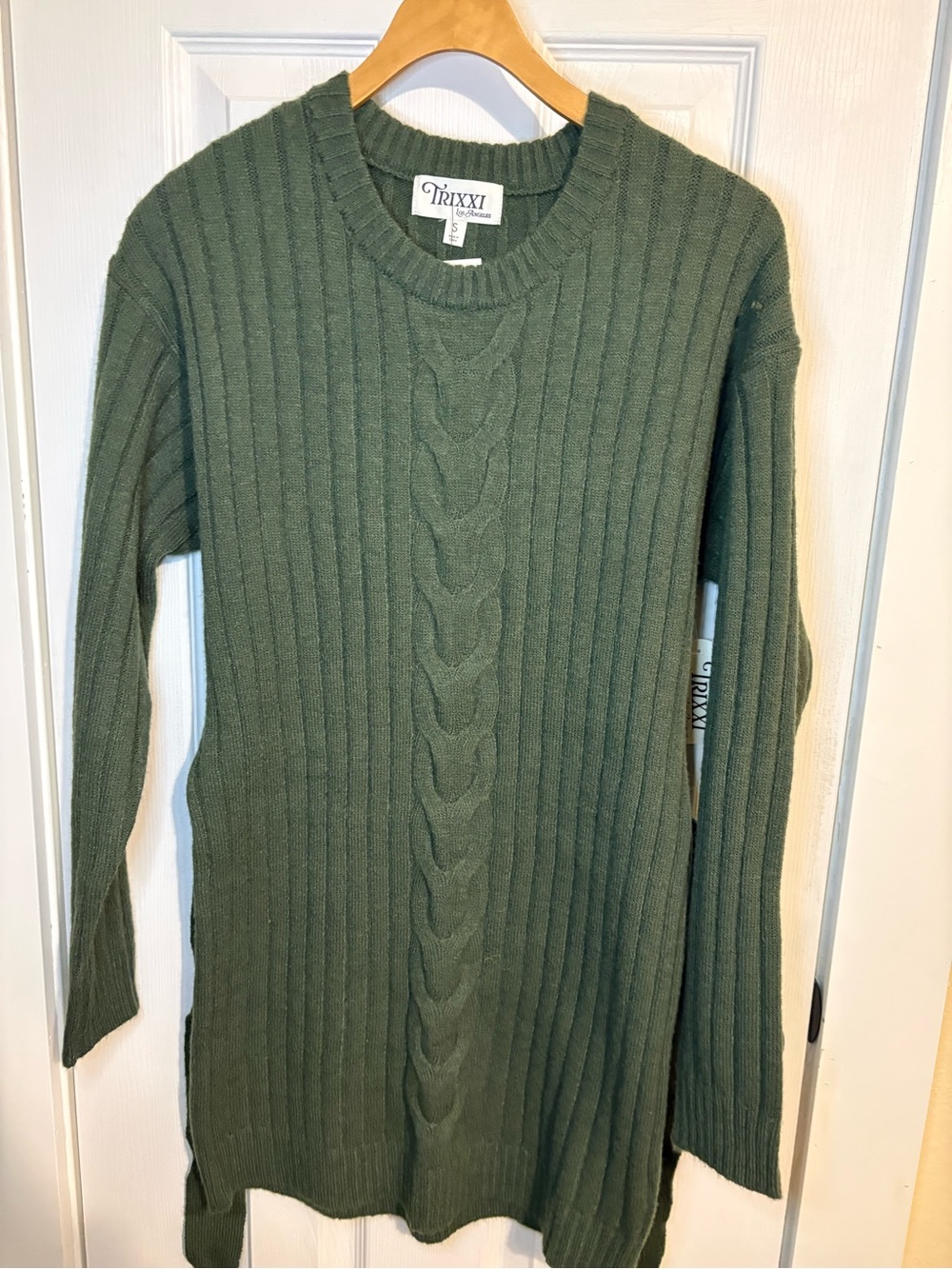 Trixxi Olive Green Ribbed Cable-Knit Mini Dress